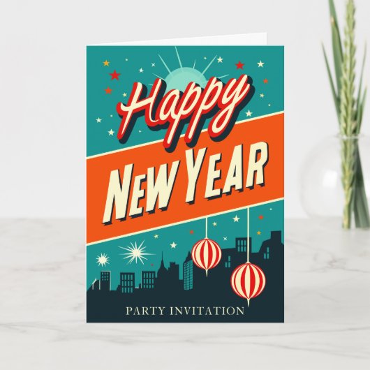 Neujahr Party Mitte Jahrhundert Moderner Stil Einladung (Vorderseite)