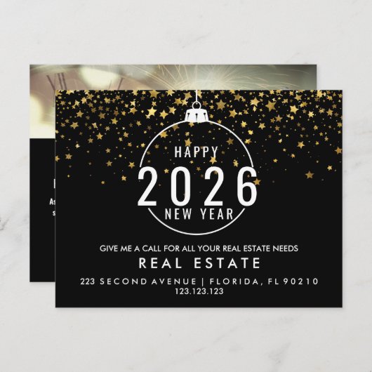 NEUJAHR Real Anwesen Marketing Postkarte (Vorne/Hinten)