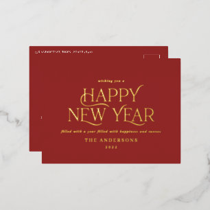 Neujahr rot elegant minimalmodern folien feiertagspostkarte