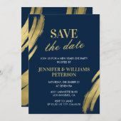Neujahr Save the Date Navy Gold Einladung (Vorne/Hinten)