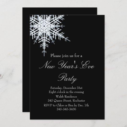 Neujahr - Schneeweiße Einladung (Vorne/Hinten)