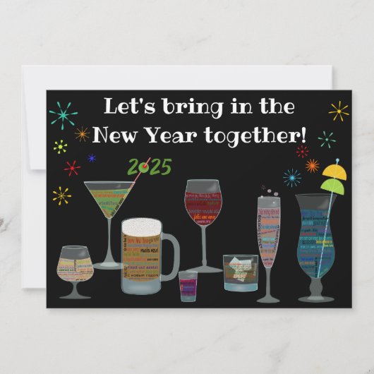 Neujahr um die Welt Cocktails Einladung (Vorderseite)