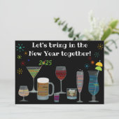 Neujahr um die Welt Cocktails Einladung (Stehend Vorderseite)