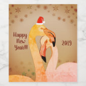 Neujahr Weinkennzeichen Flamingo Vögel Weinetikett (Einzelnes Label)