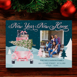 Neujahr Zuhause Chic Pink Retro Auto Moving Foto Feiertagskarte