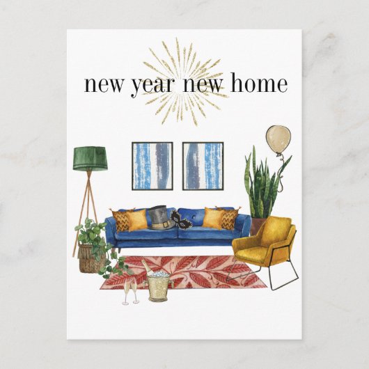 Neujahr Zuhause Moving Ankündigung Wasserfarbe (Vorderseite)