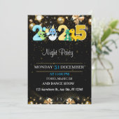 NEUJAHRE PARTY EINLADUNG GOLD SCHWARZ (Stehend Vorderseite)