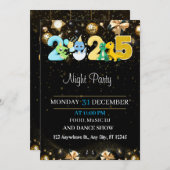NEUJAHRE PARTY EINLADUNG GOLD SCHWARZ (Vorne/Hinten)