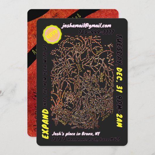 NEUJÄHRIGE EVE PARTY Einladung & Pauschalreise-Kar (Vorne/Hinten)