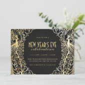 NEUJÄHRIGE PARTY EINLADUNG| Goldener Pfau Einladung (Stehend Vorderseite)