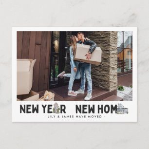 Neujahrliche neue Zuhause Adressänderung im Foto Postkarte