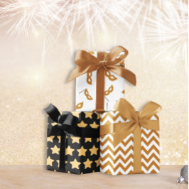 Neujahrliches Schwarz-Gold-Set 3 Geschenkpapier Set