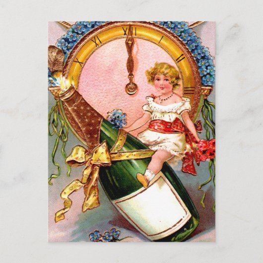 Neujahrs Champagner Postkarte (Vorderseite)