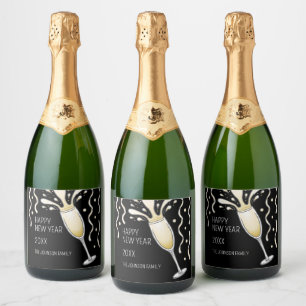 Neujahrs Champagner Schaumweinetikett