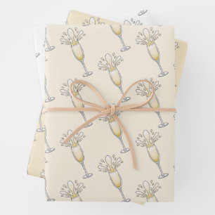 Neujahrs Champagnerglas Geschenkpapier Set