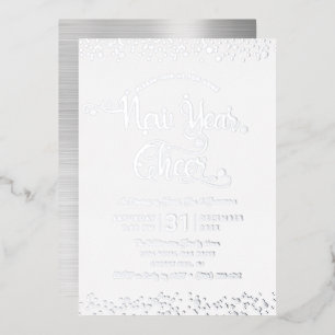 Neujahrs-Cheer-Script Party Chic Weiß Echt-Silber Folieneinladung