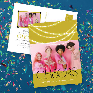 Neujahrs-Cheers Funkelnde Lichter Stylishes Foto Feiertagspostkarte