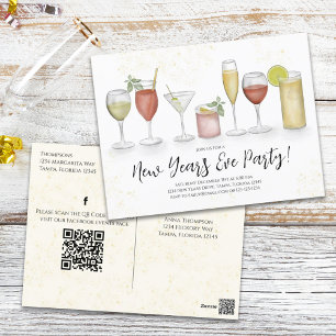 Neujahrs-Cocktail-Drinks QR-Code Voradressiert Postkarte
