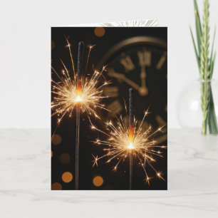 Neujahrs-Feuerwerk mit Countdown-Uhr Karte
