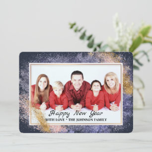 Neujahrs-Gold-Glitter-Familienfoto Feiertagskarte