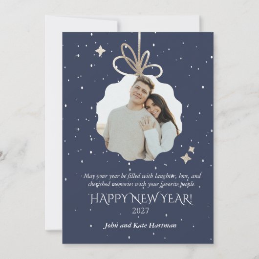 Neujahrs-Grußkarte mit Foto-Ornament (Vorderseite)