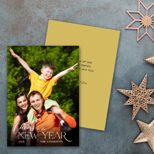 Neujahrs-Grußkartenfoto mit Cheers-Botschaft Feiertagskarte
