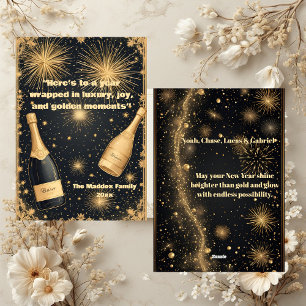 Neujahrs-Mitternachts-Gold-Champagner-Brunnenglimm Feiertagskarte