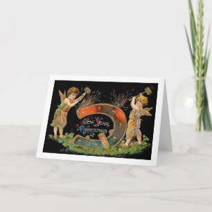 Neujahrs-Schmiedeengel Vintage Feiertagskarte