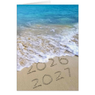 Neujahrs-Strand-Schild 2027 mit Ozeanbrandung