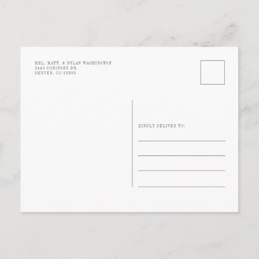 Neujahrsabenteuer - Neue Adressenverschiebung Ankündigungspostkarte (Rückseite)