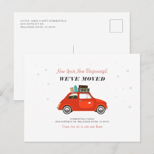Neujahrsanfang - Umstiegsadresse Ankündigungspostkarte (Vorne/Hinten)