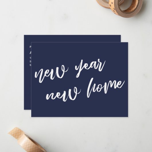 Neujahrsankündigung der lässigen Navy Blue Zuhause Mitteilungskarte (Vorderseite/Rückseite Beispiel)