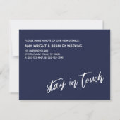 Neujahrsankündigung der lässigen Navy Blue Zuhause Mitteilungskarte (Rückseite)