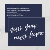 Neujahrsankündigung der lässigen Navy Blue Zuhause Mitteilungskarte (Vorne/Hinten)