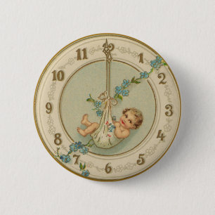 Neujahrsbaby Vintage-Uhr Button