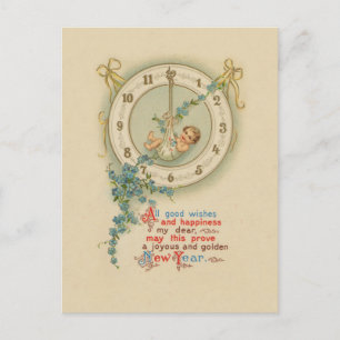 Neujahrsbaby Vintage-Uhr Feiertagspostkarte