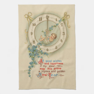 Neujahrsbaby Vintage-Uhr Handtuch