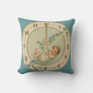 Neujahrsbaby Vintage-Uhr Kissen