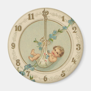 Neujahrsbaby Vintage-Uhr Magnet