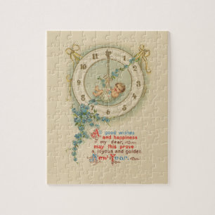 Neujahrsbaby Vintage-Uhr Puzzle