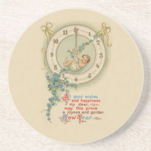 Neujahrsbaby Vintage-Uhr Sandstein Untersetzer