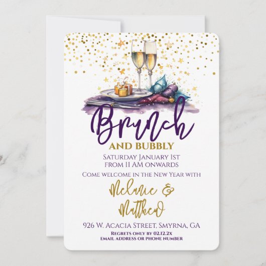 Neujahrsbrunch und Bubbly Einladung (Vorderseite)
