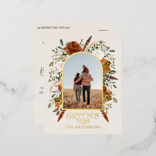 Neujahrsbudget botanisch elegant traditionell folien feiertagspostkarte