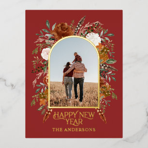 Neujahrsbudget Botanisch elegante rote Tradition Folien Feiertagspostkarte