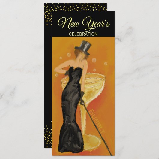 Neujahrsfeier Champagner Lady Einladung (Vorne/Hinten)
