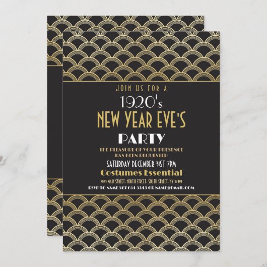 Neujahrsfest im Party Art Deco Gatsby der 1920er J Einladung (Vorne/Hinten)