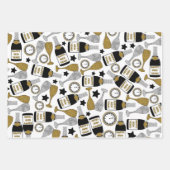 Neujahrsfest in Gold, Schwarz und Silber - Set von Geschenkpapier Set (Vorderseite)