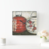 Neujahrsfest-Laternen mit Blumendruck Quadratische Wanduhr (Zuhause)