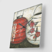 Neujahrsfest-Laternen mit Blumendruck Quadratische Wanduhr (Winkel)