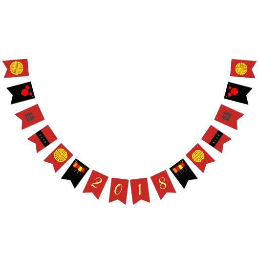 Neujahrsfest-rotes Schwarzes und Goldfahnen-Flagge Wimpelkette (Alle)